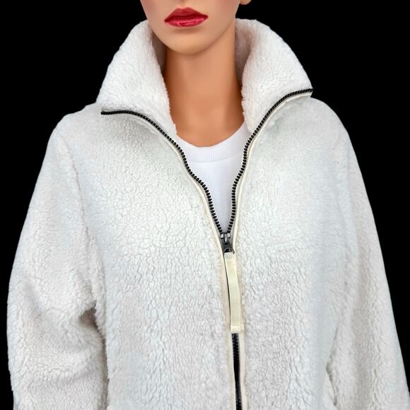 NWT Womens Ivory Teddy Sherpa Fleece Jacket Full Zip Stand Collar Lined Small - Picture 3 of 14
